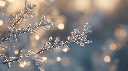Wall Mural - frost-covered branches glistening in soft, golden sunlight.
