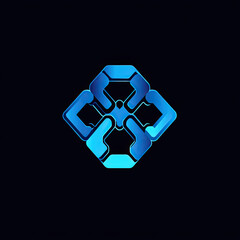 Fototapete - Blue abstract geometric shape connecting in a symmetrical design on black