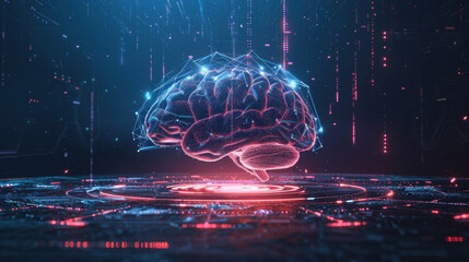 Poster - digital brain with glowing connections, representing artificial intelligence and technology. futuristic design showcases network of data and information