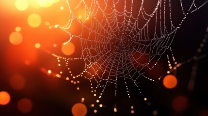 Wall Mural - Beautiful spider web in wild field with dew in morning in Spring.