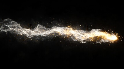 Wall Mural - glowing white and gold particles streak across a black background, resembling a magical light trail 