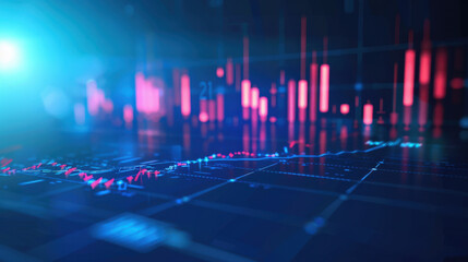 Poster - digital financial data visualization with glowing graphs and charts