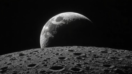 lunar landscape view moon surface astrophotography outer space night sky celestial imagery