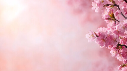 Aufkleber - Soft pink cherry blossoms glowing under warm sunlight, revealing delicate spring beauty and ethereal natural landscape