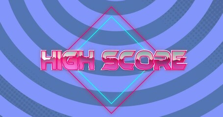 Poster - high score animation with neon colors over geometric shapes and patterns
