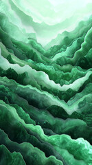 Poster - Abstract digital artwork depicting green mountain landscape forming wavy pattern resembling malachite mineral, creating unique and visually appealing design
