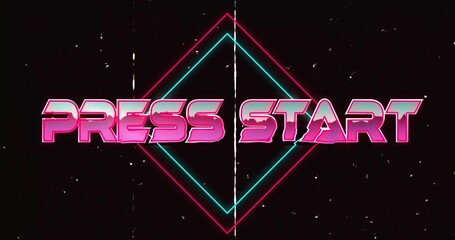 Poster - Retro animation displaying Press Start text with neon shapes on black background