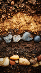 Aufkleber - Cross section of soil layers with pebbles showing different composition and textures, geological stratification, full frame background