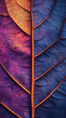Poster - Vivid autumn leaf revealing delicate venation network, highlighting natural geometric complexity with rich color palette