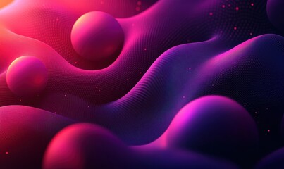 Poster - Abstract colorful background with smooth waves and glowing spheres in bright shades of pink, purple, and orange for modern digital design concepts