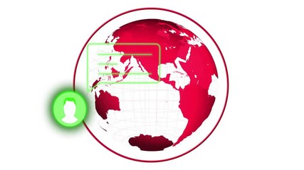 Poster - animation highlighting specific region on red and white globe with green user icon