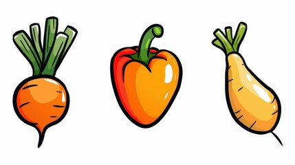 Wall Mural - Bright handdrawn veggies in vivid hues and textures, ideal for design projects, food blogs, or culinary artistry.