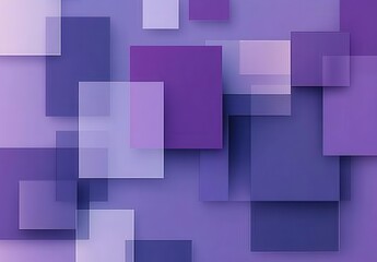Poster - Abstract composition of layered squares and rectangles in various shades of purple, creating a modern and artistic background design for creative projects