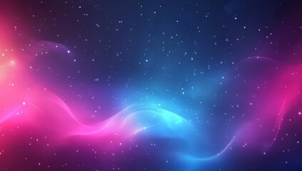 Poster - Abstract cosmic background with vibrant blue and pink waves, stars and a dreamy ambiance, perfect for creative projects and graphic design needs