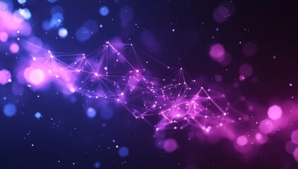 Poster - Abstract digital background with glowing lines and dots in purple and blue tones, representing technology, data connections and futuristic design