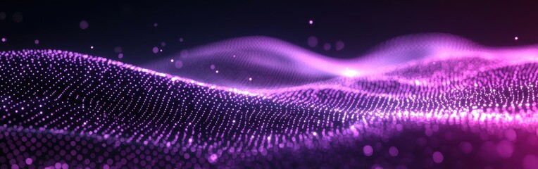 Fototapete - Abstract digital landscape with glowing dots, shimmering waves, and vibrant purple tones creating a mesmerizing visual effect in a high-tech environment
