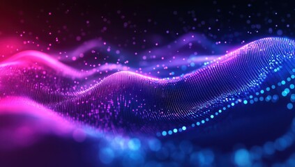 Fototapete - Abstract digital wave pattern in vibrant colors of pink, blue, and purple, depicting energy, motion, and dynamic flow in a futuristic design