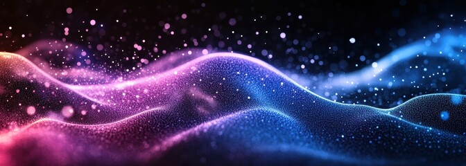 Poster - Abstract digital waves with bright colors and sparkling particles creating a mesmerizing background design for modern visuals and creative projects