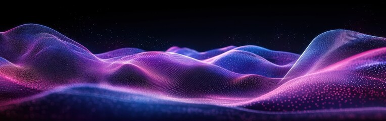 Aufkleber - Abstract Digital Waves with Glowing Particles in Vibrant Colors Representing Technology and Innovation in Modern Aesthetic Background Design
