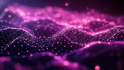 Fototapete - Abstract digital waves with glowing particles, vibrant purple and pink colors illustrating data flow, technology, and futuristic concepts in a mesmerizing design
