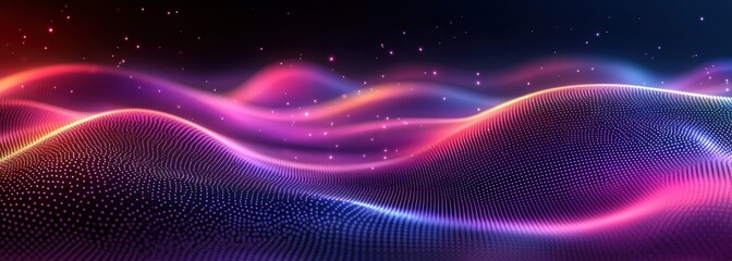 Aufkleber - Abstract Digital Waves with Vibrant Colors and Glowing Particles Creating a Dynamic Background for Technology and Artistic Concepts