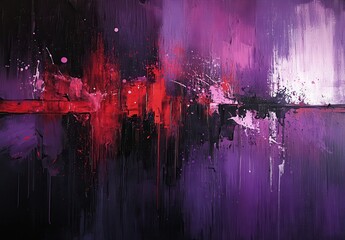 Poster - Abstract expressionist painting featuring vibrant colors of red, purple, and black with dynamic brushstrokes and layered textures creating a modern art effect