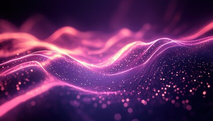Fototapete - Abstract flowing waves with glowing particles and soft light in vibrant purple and pink tones, creating a dreamy and ethereal atmosphere