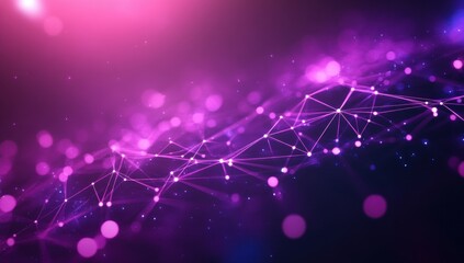 Poster - Abstract futuristic background with glowing particles and connecting lines in shades of vibrant purple and pink for technology and digital concepts