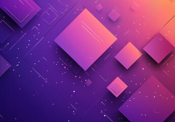 Poster - Abstract geometric shapes with vibrant gradient colors in purple and orange tones creating a modern digital background for various design projects