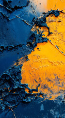 Fototapete - Dynamic abstract painting featuring bold blue and yellow brushstrokes, blending colors with expressive texture and artistic energy