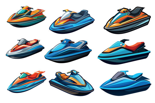 Set of jet ski vector illustrations isolated on a white background