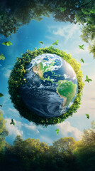 Poster - Green leaves enveloping Earth symbolize environmental conservation and the importance of protecting our planet