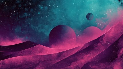 Wall Mural - Backdrop of a surreal gas giant maroon clouds and retro halftone grain effect
