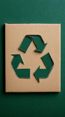 Poster - Green recycling icon etched into cardboard, symbolizing environmental consciousness against verdant backdrop