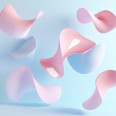 Poster - Abstract pastel pink and light blue organic shapes floating on a light blue background.