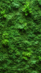 Poster - Vertical garden with various types of green plants growing on a wall, creating a lush and natural backdrop