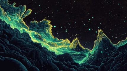 Wall Mural - classic comic wallpaper with aurora borealis in neon greens and halftone starry sky