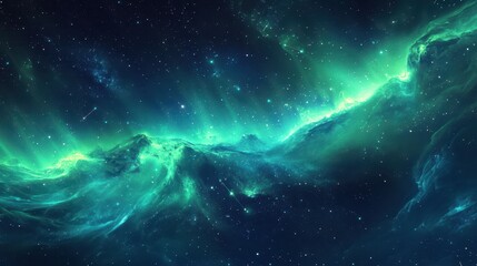 Wall Mural - atmospheric aurora wallpaper with neon streaks and glowing constellations in halftone sky