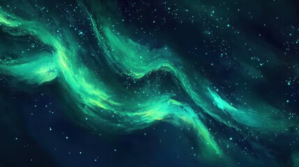 Wall Mural - Vivid aurora wallpaper with neon greens halftone stars and a soft atmospheric blur