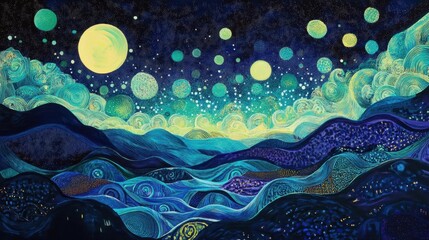 Wall Mural - Cosmic backdrop with radiant aurora borealis glowing streaks and halftone sky depth