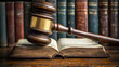 © SemangArt - Gavel on law book, library background, justice concept