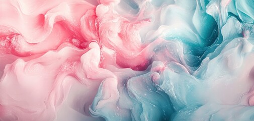 Poster - Abstract swirl of soft pink and blue colors creating a dreamy, fluid background with beautiful textures and gentle movement ideal for various creative projects