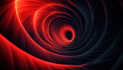 Poster - Abstract spiral design with vibrant red and deep black colors, showcasing a mesmerizing tunnel effect in a modern artistic style