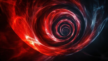 Poster - Abstract Swirling Spiral Design with Red and Blue Colors Creating Dynamic Visual Effects and Energy in a Dark Background