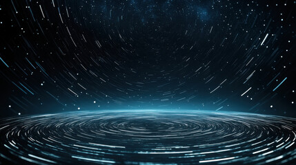 Wall Mural - Celestial trails reflected on black glass with starry night sky