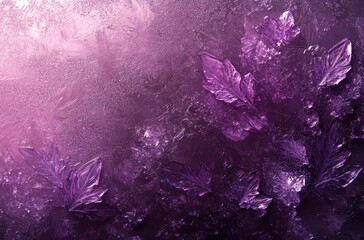 Poster - Abstract violet and purple ice crystals on textured background with delicate leaf shapes creating a mesmerizing winter artwork suitable for various designs