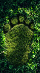 Poster - Lush green grass forming a footprint shape symbolizing environmental awareness and sustainable practices