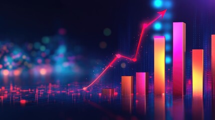 Poster - D bar chart with a bold red arrow rising upward, symbolizing strong business growth and success.