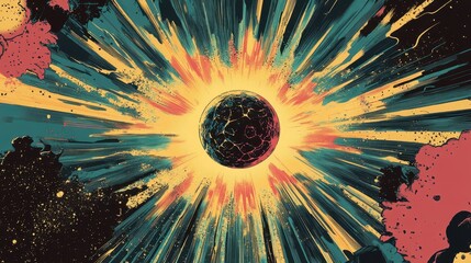 Wall Mural - retro cosmic wallpaper with energy surge and 1950s sci-fi comic palette