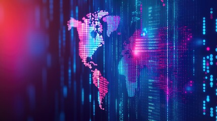 Poster - Abstract global economy visualization with floating data, a digital chart, and an ascending growth trend.
